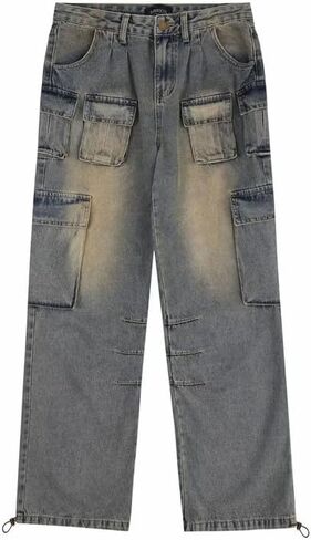 سراويل البضائع النسائية منخفضة الخصر الجينز الفضفاضة Y2K جيب واسعة الساق ملابس غير رسمية عصرية ملابس الشارع الشهير الجرونج ايمو in Kuwait