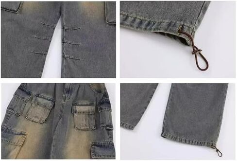 سراويل البضائع النسائية منخفضة الخصر الجينز الفضفاضة Y2K جيب واسعة الساق ملابس غير رسمية عصرية ملابس الشارع الشهير الجرونج ايمو in Kuwait