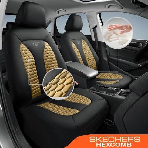 Skechers Memory Foam™ Car Seat Covers, Hexcomb Breathable Thick Seat Covers Black Two Front Seat Covers, Airbag Compatible, Automotive Comfort & Protection for Most Cars,Van,Trucks, SUVs in Saudi Arabia