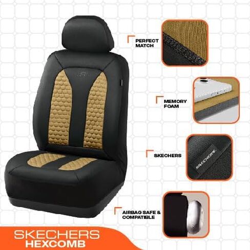 Skechers Memory Foam™ Car Seat Covers, Hexcomb Breathable Thick Seat Covers Black Two Front Seat Covers, Airbag Compatible, Automotive Comfort & Protection for Most Cars,Van,Trucks, SUVs in Saudi Arabia