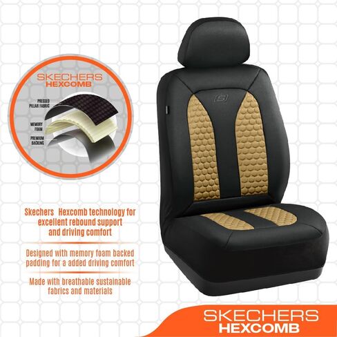 Skechers Memory Foam™ Car Seat Covers, Hexcomb Breathable Thick Seat Covers Black Two Front Seat Covers, Airbag Compatible, Automotive Comfort & Protection for Most Cars,Van,Trucks, SUVs in Saudi Arabia