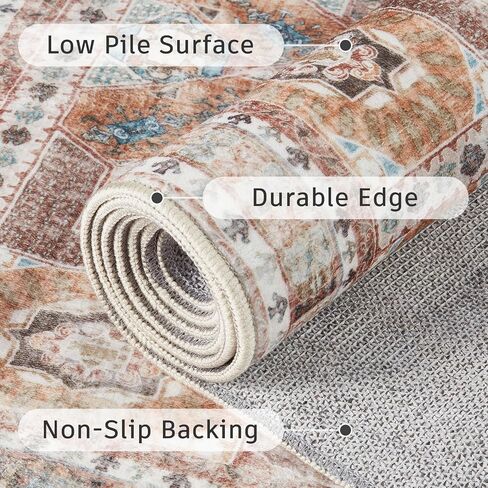 DCX 5x7 Washable Rug, Soft Machine Washable Non Slip with Rubber Backing Vintage Rug, Kid & Pet Friendly Living Room Area Rugs 5x7, Foldable 5x7 Rugs for Bedroom Dining Room Bathroom-Brown in Saudi Arabia