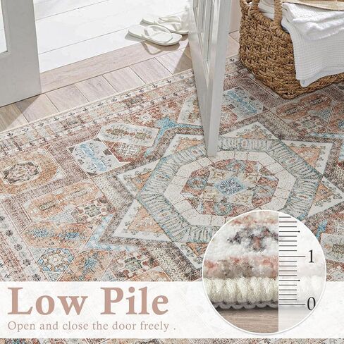 DCX 5x7 Washable Rug, Soft Machine Washable Non Slip with Rubber Backing Vintage Rug, Kid & Pet Friendly Living Room Area Rugs 5x7, Foldable 5x7 Rugs for Bedroom Dining Room Bathroom-Brown in Saudi Arabia