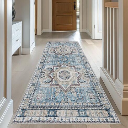 DCX 5x7 Washable Rug, Soft Machine Washable Non Slip with Rubber Backing Vintage Rug, Kid & Pet Friendly Living Room Area Rugs 5x7, Foldable 5x7 Rugs for Bedroom Dining Room Bathroom-Brown in Saudi Arabia