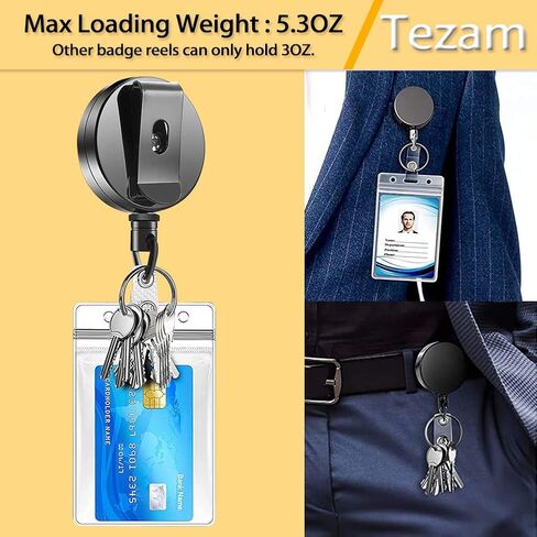 عبوتان من بكرة حامل شارة قابلة للسحب للخدمة الشاقة، حامل شارة الهوية المعدنية Tezam Will Well مع حلقة مفاتيح بمشبك حزام لسلسلة مفاتيح بطاقة الاسم [غلاف معدني بالكامل، سلك سلك فولاذي 27.5 بوصة، حزام معرف معزز] in Kuwait
