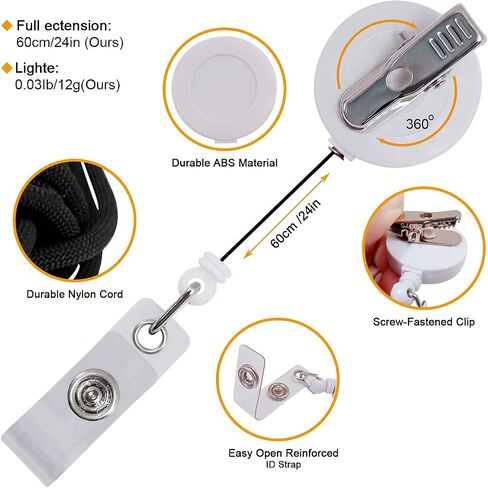 5 Pack Retractable ID Badge Holder Reels with Swivel Alligator Clip Bulk Pack Premium Badge（Black） in Kuwait