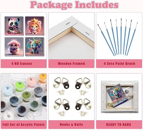 Fotasmua 4 Pack Paint by Numbers Kit for Kids with Wooden Frame, Animals Paint by Numbers Kit for Adults Beginner, Easy Acrylic Kids Paint by Number Arts and Craft for Home Wall Decor (8 X 8 Inch) in Saudi Arabia