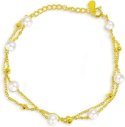 14K Gold Pearl Bracelet, Double Layer Freshwater Pearl Bracelet, Mother's Day Gift for Mother, Wife, Girlfriend in Saudi Arabia