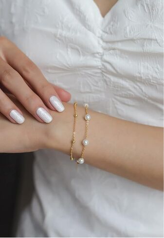 14K Gold Pearl Bracelet, Double Layer Freshwater Pearl Bracelet, Mother's Day Gift for Mother, Wife, Girlfriend in Saudi Arabia