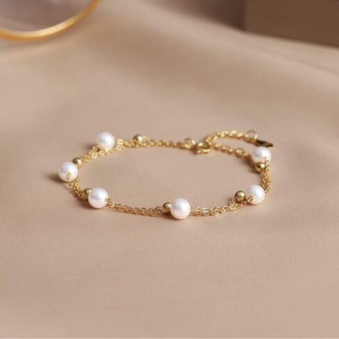 14K Gold Pearl Bracelet, Double Layer Freshwater Pearl Bracelet, Mother's Day Gift for Mother, Wife, Girlfriend in Saudi Arabia