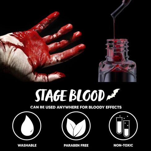 Spooktacular Creations Halloween Fake Blood Makeup، 2 أوقية زجاجة دم المرحلة، دم خفيف، قطرات دم قابلة للغسل لحفلة الهالوين التنكرية، مصاص الدماء، الزومبي، مكياج SFX، حفلة تنكرية in Saudi Arabia