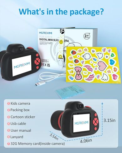 MOREXIMI Upgarded Kids Camera, 4K Digital Camera for Kids with Shutter AF, Rotable Zoom Lens, Video Camera Toy for 8-12 Years Old Boys Girls, Best Christmas Birthday Gifts, with 64G SD Card in Kuwait