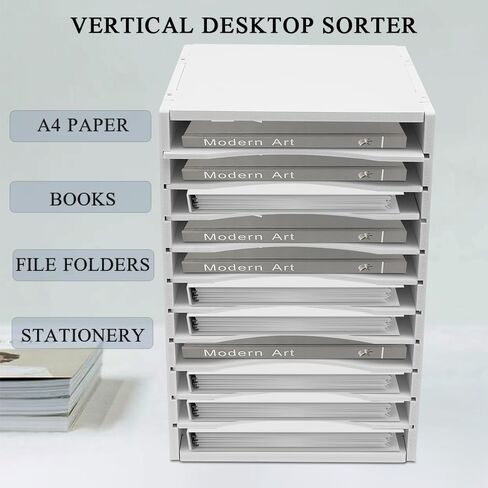 Vertical Desktop Sorter 11 Slots, Mail Organizer Vertical File Organizer, PVC Paper Sorter Organizer with 11 Adjustable Compartments, Construction Paper Storage Mailbox for Home Office in Saudi Arabia