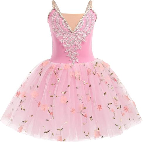 ODASDO Kids Ballet Dance Leotard with Tutu Skirt Camisole Sequin Princess Dress Ballerina Costume for Stage Performace in Saudi Arabia