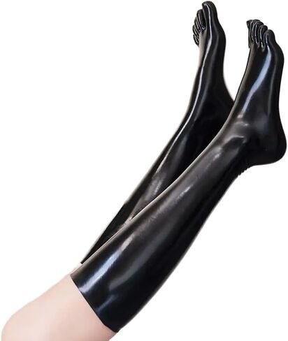 ABWL Black Latex Thigh High Stockings with Toes,Natural Rubber Latex Stockings for Women Men Cosplay Costumes in Saudi Arabia