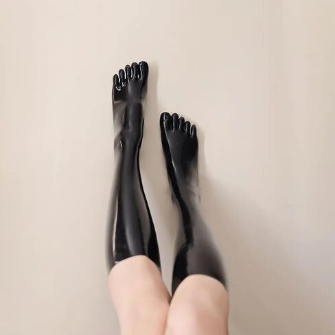 ABWL Black Latex Thigh High Stockings with Toes,Natural Rubber Latex Stockings for Women Men Cosplay Costumes in Saudi Arabia