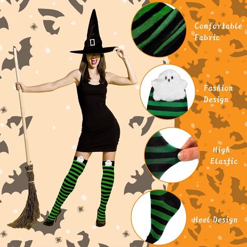 5 Pairs Halloween Thigh High Socks for Women, Striped High Knee Socks, Over the Knee Long Socks, Elf Socks Witch Socks for Halloween Cosplay Party in Saudi Arabia