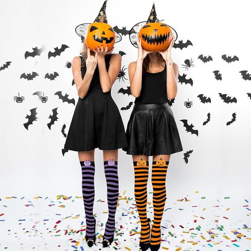 5 Pairs Halloween Thigh High Socks for Women, Striped High Knee Socks, Over the Knee Long Socks, Elf Socks Witch Socks for Halloween Cosplay Party in Saudi Arabia