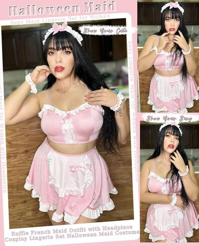 Avidlove Lingerie Set for Women Ruffle French Maid Outfit with Headpiece Halloween Cosplay Lingerie Set 5 Pack Maid Costume in Saudi Arabia