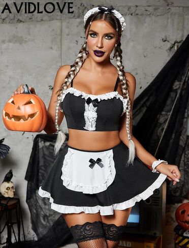 Avidlove Lingerie Set for Women Ruffle French Maid Outfit with Headpiece Halloween Cosplay Lingerie Set 5 Pack Maid Costume in Saudi Arabia