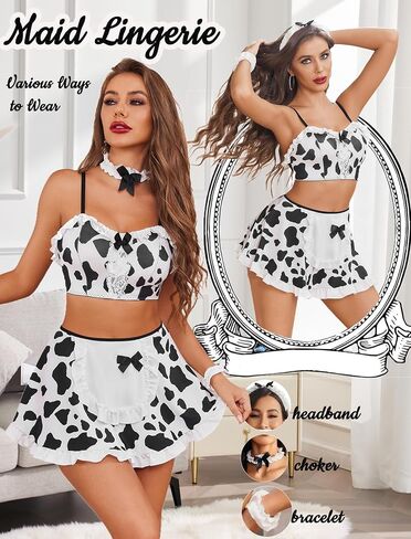 Avidlove Lingerie Set for Women Ruffle French Maid Outfit with Headpiece Halloween Cosplay Lingerie Set 5 Pack Maid Costume in Saudi Arabia