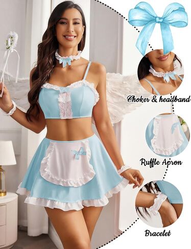 Avidlove Lingerie Set for Women Ruffle French Maid Outfit with Headpiece Halloween Cosplay Lingerie Set 5 Pack Maid Costume in Saudi Arabia