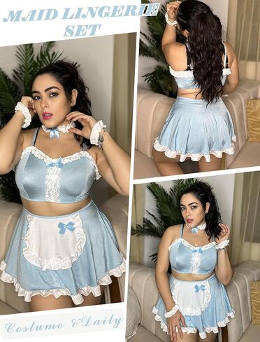 Avidlove Lingerie Set for Women Ruffle French Maid Outfit with Headpiece Halloween Cosplay Lingerie Set 5 Pack Maid Costume in Saudi Arabia