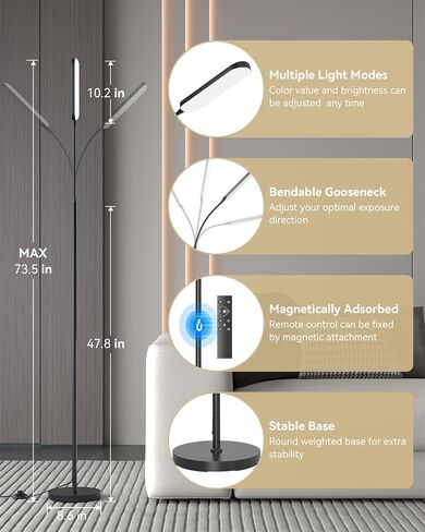 LED Floor Lamp, Bright Floor Lamp for Living Room with Remote Control Foot Switch, Stepless Adjustable Colour Temperature Brightness Standing Lamp with Timer, Eye Caring Floor Lamp for Bedroom in Kuwait