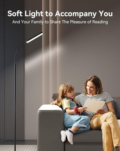 LED Floor Lamp, Bright Floor Lamp for Living Room with Remote Control Foot Switch, Stepless Adjustable Colour Temperature Brightness Standing Lamp with Timer, Eye Caring Floor Lamp for Bedroom in Kuwait