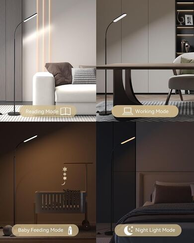 LED Floor Lamp, Bright Floor Lamp for Living Room with Remote Control Foot Switch, Stepless Adjustable Colour Temperature Brightness Standing Lamp with Timer, Eye Caring Floor Lamp for Bedroom in Kuwait