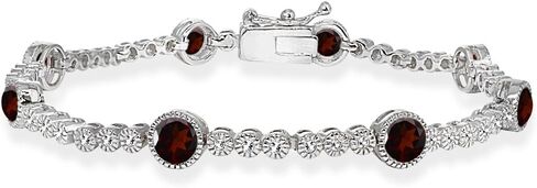 "Sterling Silver Genuine, Created or Simulated Gemstone & White Topaz Round Halo Tennis Bracelet" in Kuwait