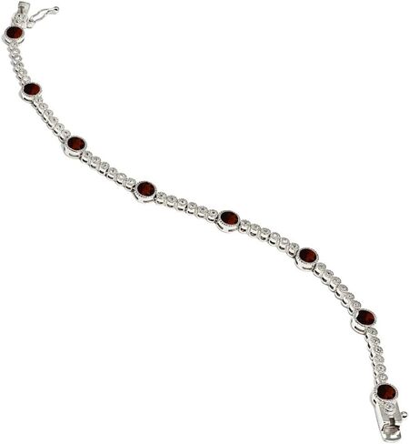 "Sterling Silver Genuine, Created or Simulated Gemstone & White Topaz Round Halo Tennis Bracelet" in Kuwait