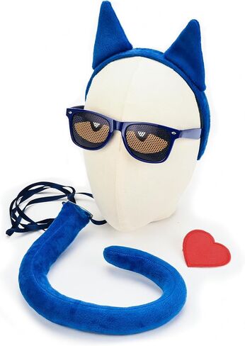 Merroyal Cat Ears Headband and Tail Set for Cosplay, Book Day Dress Up, Halloween Party, Blue in Kuwait