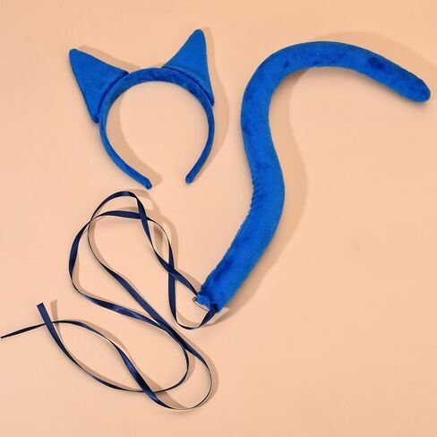 Merroyal Cat Ears Headband and Tail Set for Cosplay, Book Day Dress Up, Halloween Party, Blue in Kuwait