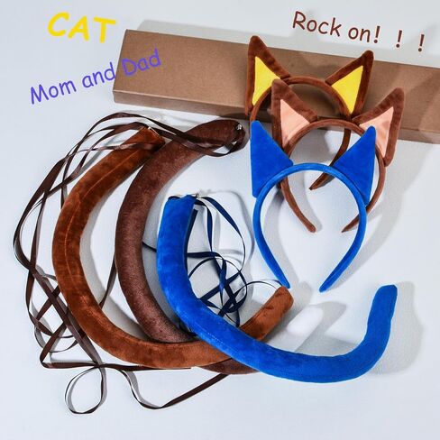 Merroyal Cat Ears Headband and Tail Set for Cosplay, Book Day Dress Up, Halloween Party, Blue in Kuwait