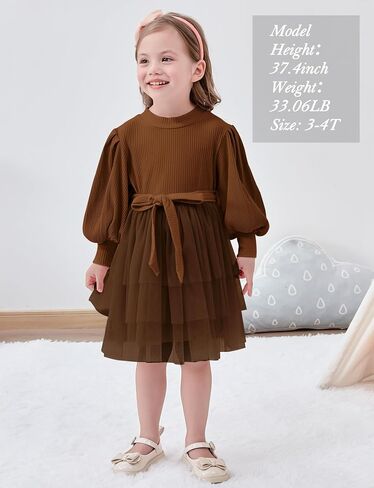 Toddler Girl Tulle Dress Puff Long Sleeves Tutu Dresses with Tie Belt for Princess Brithday Party 1-6T in Saudi Arabia