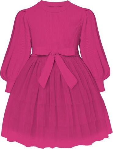 Toddler Girl Tulle Dress Puff Long Sleeves Tutu Dresses with Tie Belt for Princess Brithday Party 1-6T in Saudi Arabia