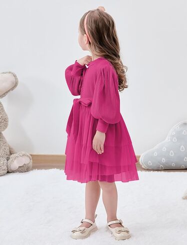 Toddler Girl Tulle Dress Puff Long Sleeves Tutu Dresses with Tie Belt for Princess Brithday Party 1-6T in Saudi Arabia