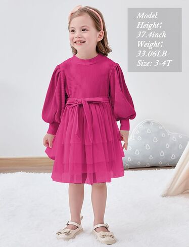 Toddler Girl Tulle Dress Puff Long Sleeves Tutu Dresses with Tie Belt for Princess Brithday Party 1-6T in Saudi Arabia