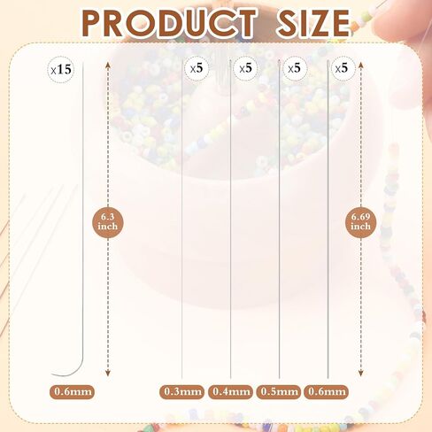 35 قطعة من إبر الخرز من Thiccywoov مقاس 6.7 بوصة لمقبض منحني ومستقيم للخرز 0.3/0.4/0.5/0.6 مم للخرز الكبير والصغير الفعال لصنع المجوهرات، أساور وقلادات وخرز الخصر بنفسك in Saudi Arabia