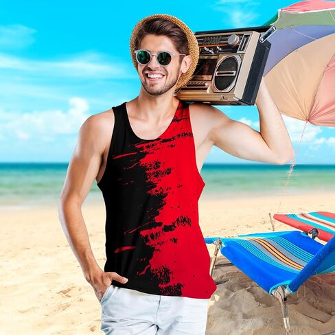 قمصان Sanatty للرجال Rave Tank Tops، جرافيك صيفي مضحك بدون أكمام، وطني، قمصان صيفية للشاطئ للرجال S - 3XL in Kuwait