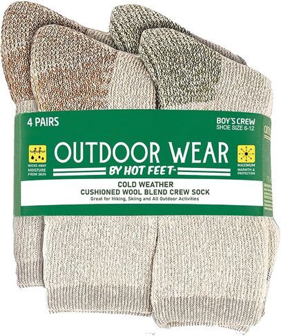 HOT FEET Cozy Wool Blend Kids Socks - Crew Winter Socks for Boys/Girls - 4 Pack in Kuwait