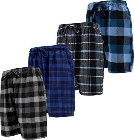 Andrew Scott Men's Cotton Flannel Knee Length Shorts | Drawstring & Pockets Boxer Sleep Shorts | Multi Packs in Kuwait