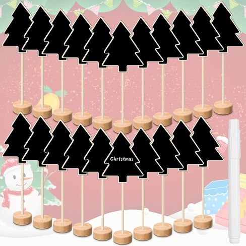 20 Pcs Christmas Mini Chalkboard Signs Small Chalk Board with Stand for Food Wooden Blackboard with Chalk Marker for Christmas Wedding Message Board (3.94 x 3.94 Inch,Ball) in Saudi Arabia