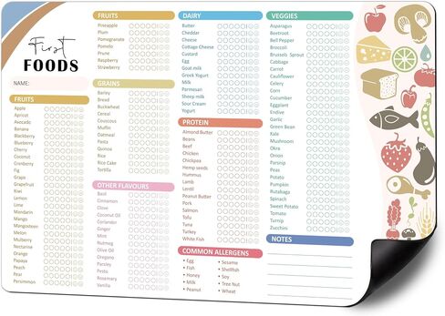 BIROYAL 12"x8" Baby First Food Tracker with Fridge Magnet, 127 Foods Before 1 Checklist Magnet, Reusable Daily Food Log, Magnetic Baby First Foods Chart/Checklist in Saudi Arabia