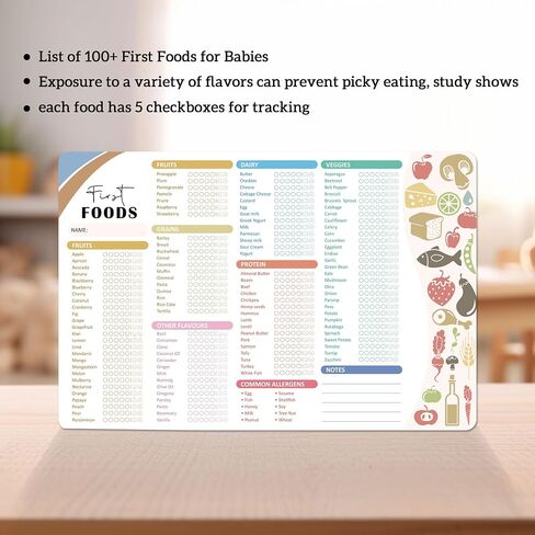 BIROYAL 12"x8" Baby First Food Tracker with Fridge Magnet, 127 Foods Before 1 Checklist Magnet, Reusable Daily Food Log, Magnetic Baby First Foods Chart/Checklist in Saudi Arabia