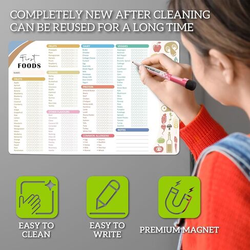 BIROYAL 12"x8" Baby First Food Tracker with Fridge Magnet, 127 Foods Before 1 Checklist Magnet, Reusable Daily Food Log, Magnetic Baby First Foods Chart/Checklist in Saudi Arabia