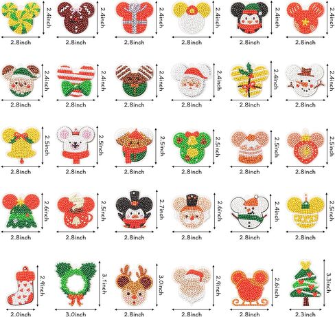 30Pcs 5D Christmas Mouse Diamond Keychain Hanging Ornaments DIY Mosaic Stickers by Numbers Diamond Art Full Drill Key Chain Handmade Rhinestone Art Crafts Pendant Gift Tags for Kids in Kuwait