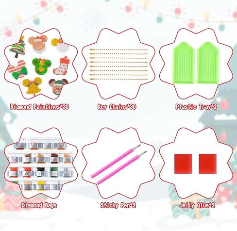 30Pcs 5D Christmas Mouse Diamond Keychain Hanging Ornaments DIY Mosaic Stickers by Numbers Diamond Art Full Drill Key Chain Handmade Rhinestone Art Crafts Pendant Gift Tags for Kids in Kuwait