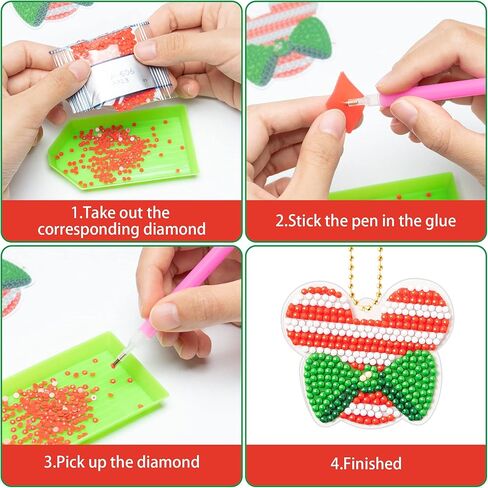 30Pcs 5D Christmas Mouse Diamond Keychain Hanging Ornaments DIY Mosaic Stickers by Numbers Diamond Art Full Drill Key Chain Handmade Rhinestone Art Crafts Pendant Gift Tags for Kids in Kuwait